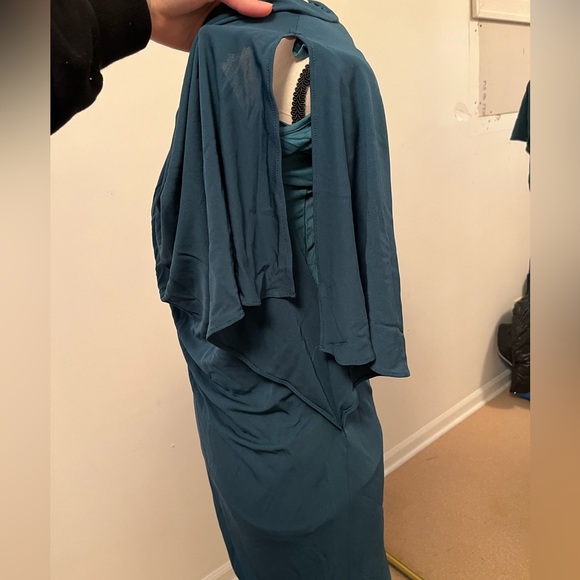 Halston Heritage Teal Off Shoulder Dress - Picture 4 of 11
